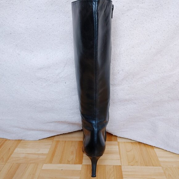 💯% genuine leather Black Knee high heeled boots - Picture 5 of 16